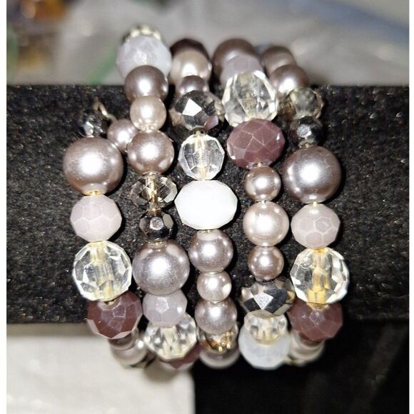 Acylic Women's Memory Wire Stacked Beaded Bracelet Boho Elegant Eveningwear - Picture 2 of 6